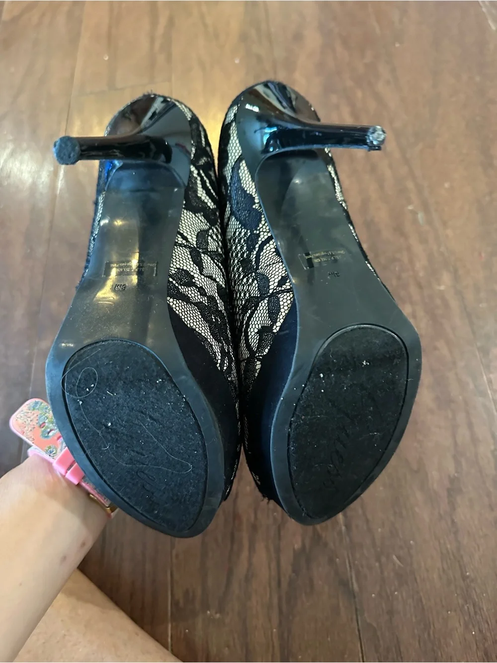 Guess Black Lace Peep-Toe High Heels